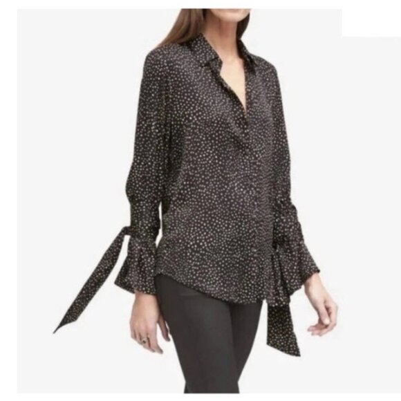 Banana Republic Tops - Banana Republic Dillon Polka-Dot Tie Sleeve Black Blouse Size Small/Medium